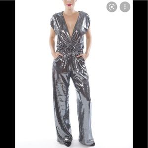 Ripley Rader sequin silver metallic jumpsuit